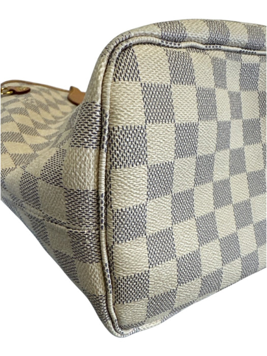 Louis Vuitton Navy blue & Cream Coated Canvas Leather trim Damier Azur Tote Bag Navy blue & Cream / MM