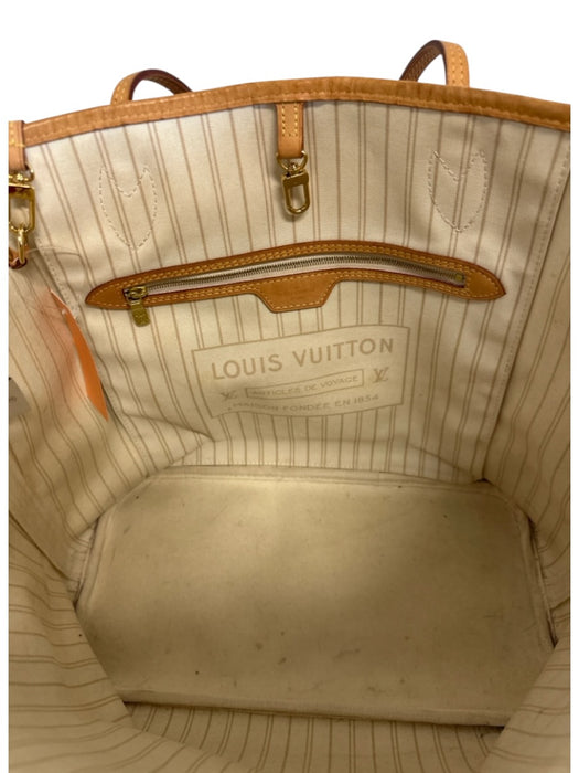 Louis Vuitton Navy blue & Cream Coated Canvas Leather trim Damier Azur Tote Bag Navy blue & Cream / MM