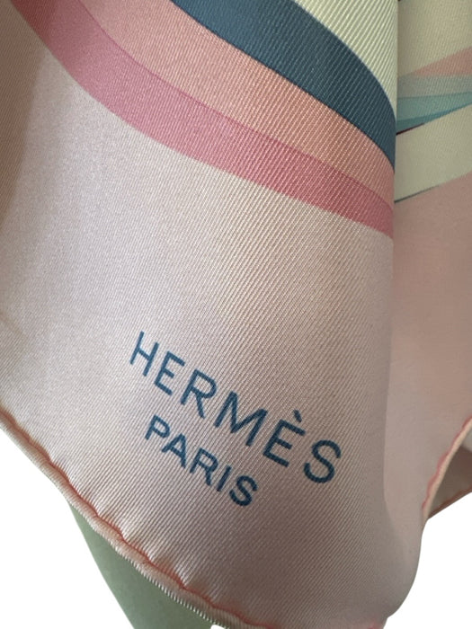 Hermes Pink, Blue, Burgundy Silk Rolled Hem Abstract Print scarf Pink, Blue, Burgundy