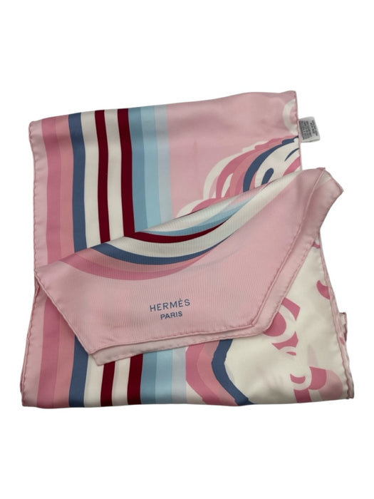 Hermes Pink, Blue, Burgundy Silk Rolled Hem Abstract Print scarf Pink, Blue, Burgundy