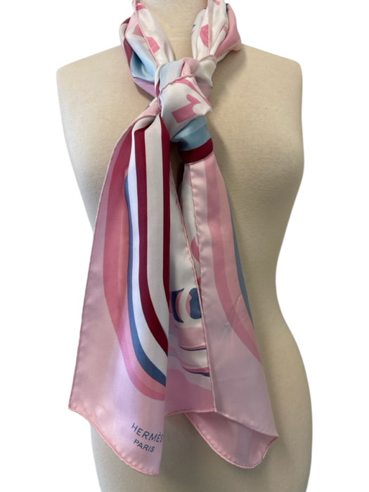 Hermes Pink, Blue, Burgundy Silk Rolled Hem Abstract Print scarf Pink, Blue, Burgundy