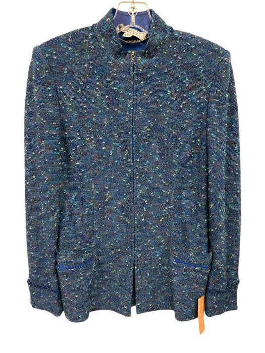 St. John Couture Size 2 Blue & Green Missing Fabric Tag Tweed Zip Front Jacket Blue & Green / 2