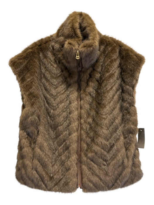 Cole Haan Signature Size XS Brown Polyester Faux Fur Zip Up high neck Vest Brown / XS