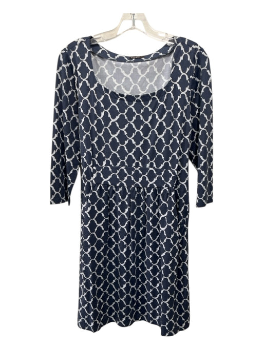 J. McLaughlin Size S Blue & Gray Nylon & Spandex 3/4 Sleeve Lattice Print Dress Blue & Gray / S