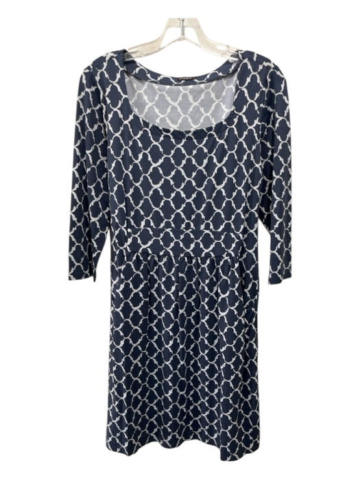 J. McLaughlin Size S Blue & Gray Nylon & Spandex 3/4 Sleeve Lattice Print Dress Blue & Gray / S