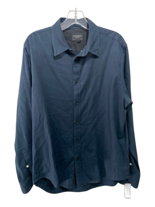 Rag & Bone Size L Navy Cotton Solid Button Down Men's Long Sleeve Shirt L