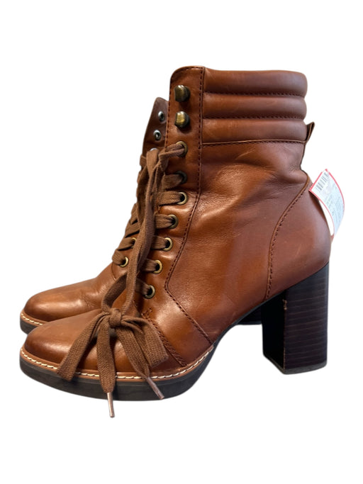 naturalizer Shoe Size 6 Brown Leather Almond Toe lace up Block Heel Booties Brown / 6