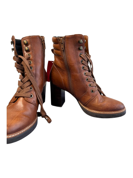 naturalizer Shoe Size 6 Brown Leather Almond Toe lace up Block Heel Booties Brown / 6