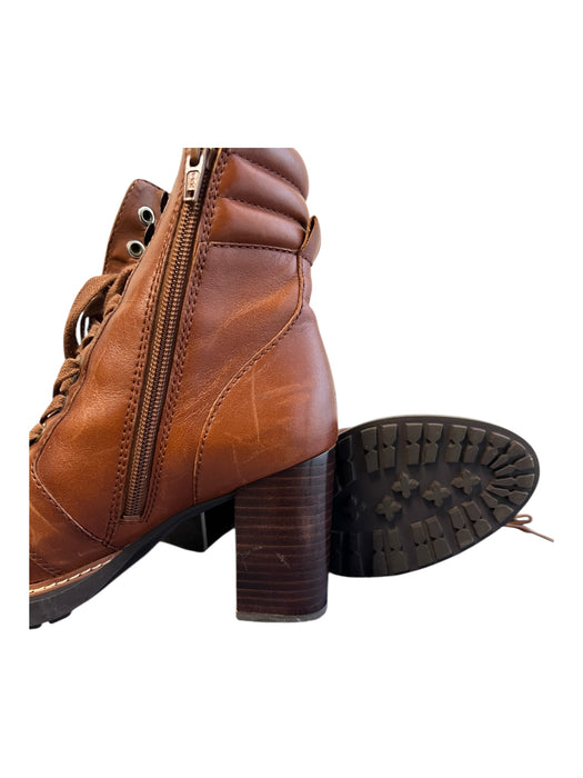 naturalizer Shoe Size 6 Brown Leather Almond Toe lace up Block Heel Booties Brown / 6