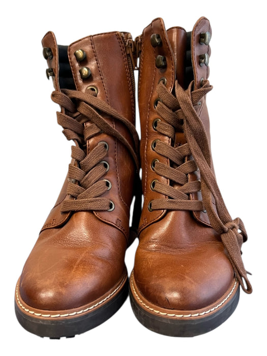 naturalizer Shoe Size 6 Brown Leather Almond Toe lace up Block Heel Booties Brown / 6