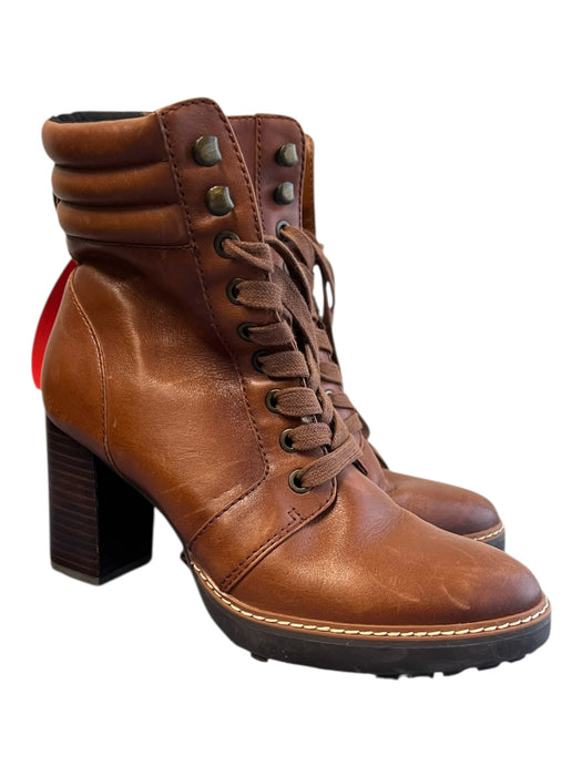 naturalizer Shoe Size 6 Brown Leather Almond Toe lace up Block Heel Booties Brown / 6