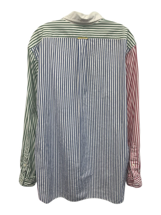 Ralph Lauren Size L White & Multi Cotton Long Sleeve Striped Collar Vintage Top White & Multi / L