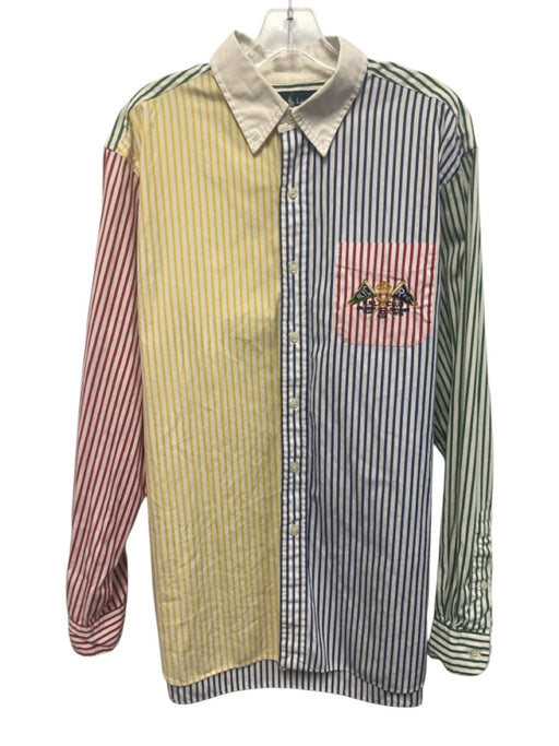 Ralph Lauren Size L White & Multi Cotton Long Sleeve Striped Collar Vintage Top White & Multi / L
