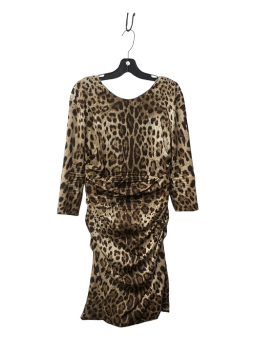 Dolce & Gabbana Size 46 Tan & brown Silk Blend Round Neck Leopard Print Dress Tan & brown / 46