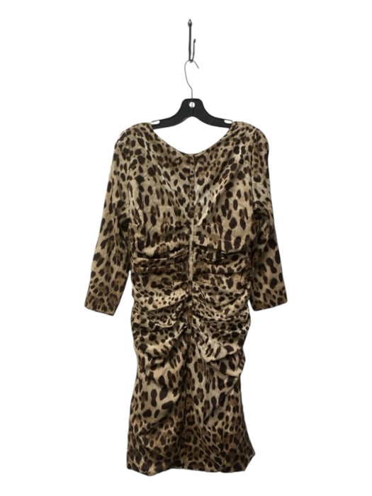 Dolce & Gabbana Size 46 Tan & brown Silk Blend Round Neck Leopard Print Dress Tan & brown / 46