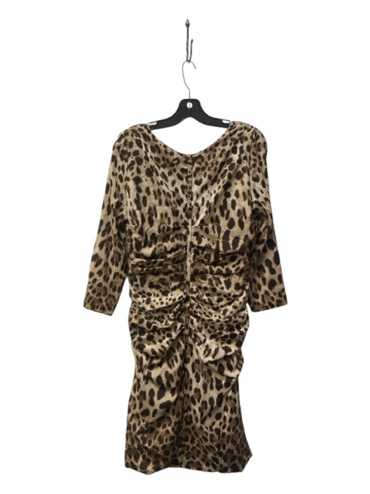 Dolce & Gabbana Size 46 Tan & brown Silk Blend Round Neck Leopard Print Dress Tan & brown / 46