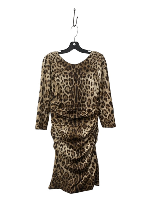 Dolce & Gabbana Size 46 Tan & brown Silk Blend Round Neck Leopard Print Dress Tan & brown / 46