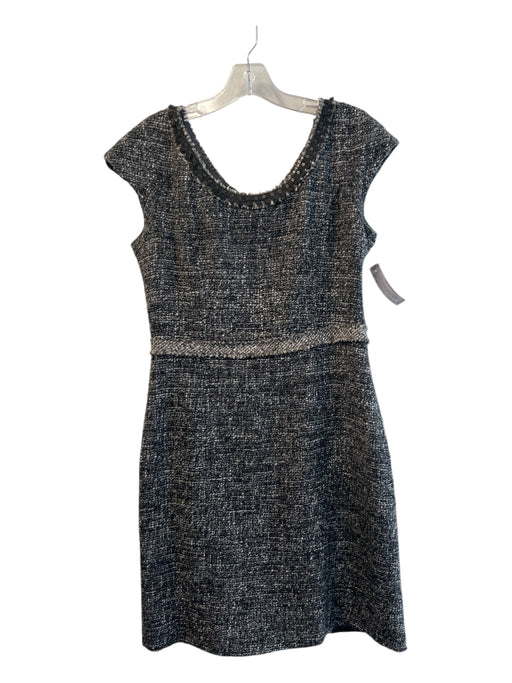 Rebecca Taylor Size 12 Gray & White Acrylic Blend Cap Sleeve Back Zip Dress Gray & White / 12