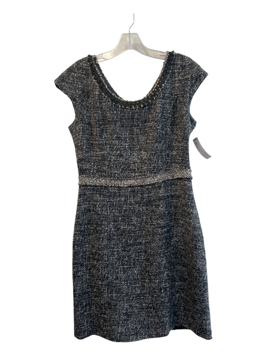 Rebecca Taylor Size 12 Gray & White Acrylic Blend Cap Sleeve Back Zip Dress Gray & White / 12