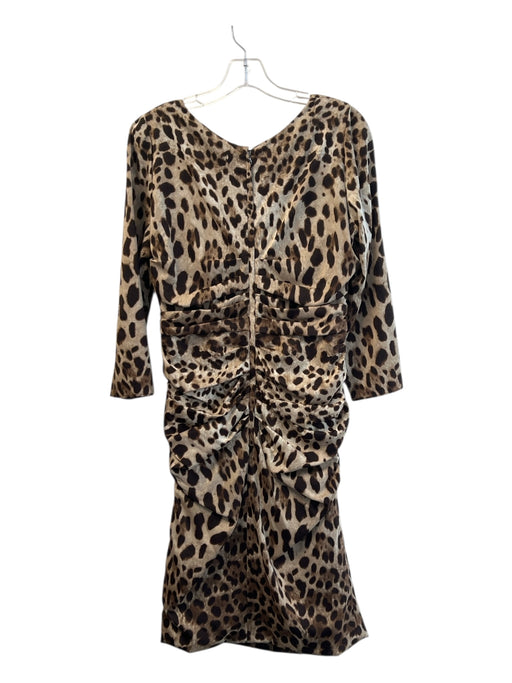 Dolce & Gabbana Size 46 Brown & Tan Silk Animal Print Back Zip 3/4 Sleeve Dress Brown & Tan / 46