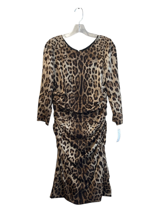 Dolce & Gabbana Size 46 Brown & Tan Silk Animal Print Back Zip 3/4 Sleeve Dress Brown & Tan / 46