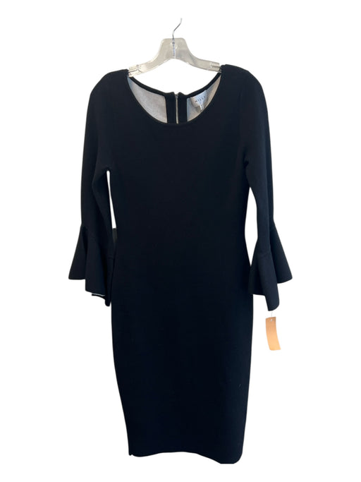 Milly Size Medium Black Viscose Blend Long Sleeve Back Zip Round Neck Dress Black / Medium