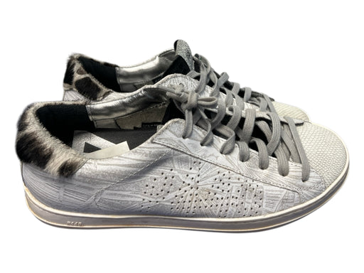 P448 Shoe Size 40 White & Gray Leather Low Top lace up Faux Fur Detail Sneakers White & Gray / 40