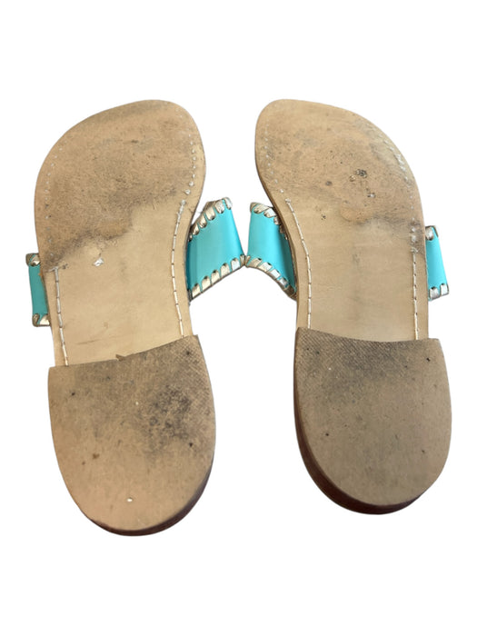 Jack Rogers Shoe Size Est 10 Teal Wood Sandal Open Toe Flat Flower Detail Shoes Teal / Est 10