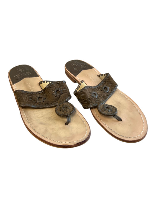 Jack Rogers Shoe Size Est 10 Brown Wood Sandal Open Toe Flat Flower Detail Shoes Brown / Est 10