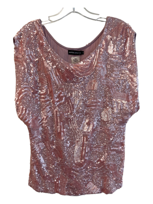 Antik Batik Size Small Pink Viscose Sequin Wide Neck Sleeveless Top Pink / Small
