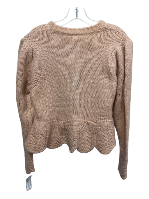 Farm Rio Size M Beige Acrylic & Polyamide Knit Drop Shoulder Scallop Hem Sweater Beige / M