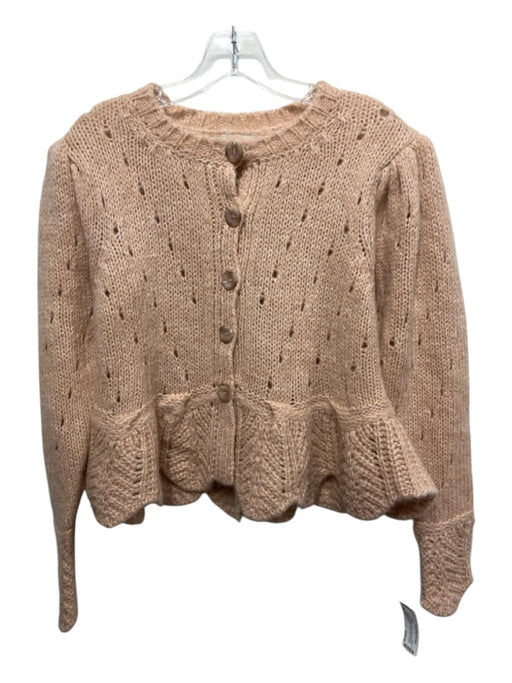 Farm Rio Size M Beige Acrylic & Polyamide Knit Drop Shoulder Scallop Hem Sweater Beige / M