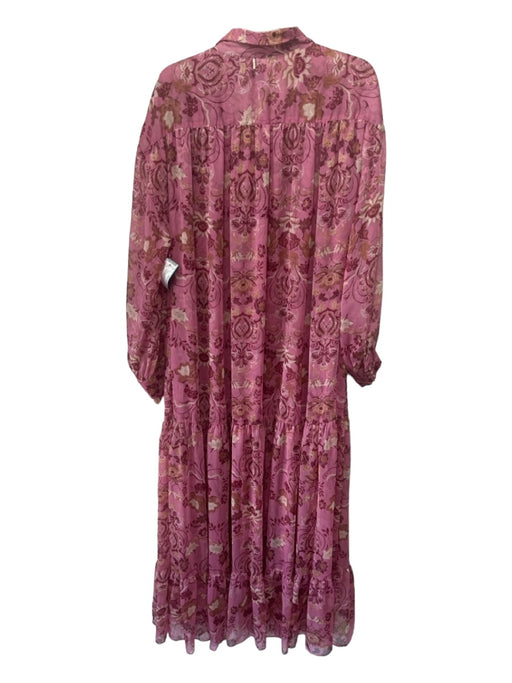 Misa Size XL Pink, brown, & beige Polyester Buttons Floral Collared Dress Pink, brown, & beige / XL