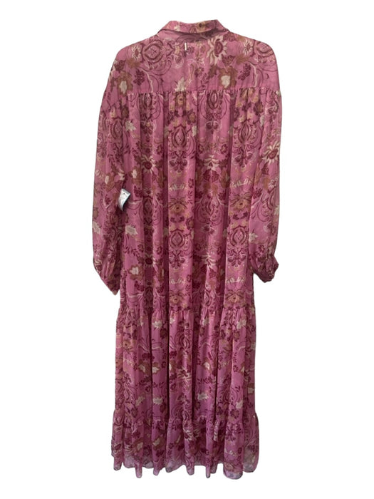 Misa Size XL Pink, brown, & beige Polyester Buttons Floral Collared Dress Pink, brown, & beige / XL