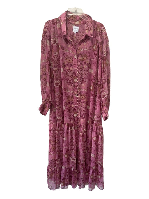 Misa Size XL Pink, brown, & beige Polyester Buttons Floral Collared Dress Pink, brown, & beige / XL