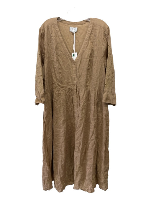 Jade Johnny Was Size XL light brown Ramie Eyelets Floral Embroidery Dress light brown / XL