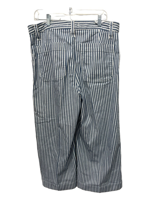 Madewell Size 32 Blue & White Cotton Blend Cropped Striped High Waist Pants Blue & White / 32