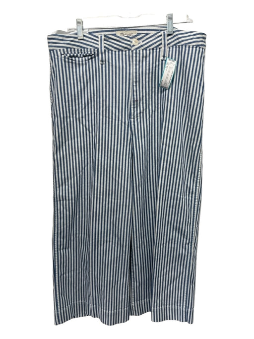 Madewell Size 32 Blue & White Cotton Blend Cropped Striped High Waist Pants Blue & White / 32