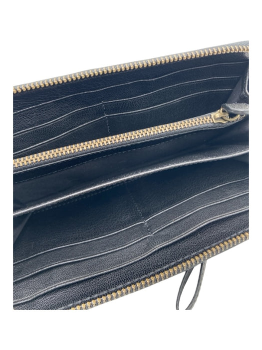 Frye Black Leather Brass Hardware Zip Close Wallets Black