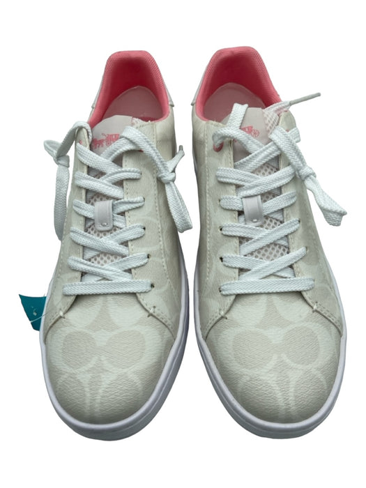 Coach Shoe Size 9.5 Tan, White, Pink Coated Canvas Logo Lace Up Low Top Sneakers Tan, White, Pink / 9.5