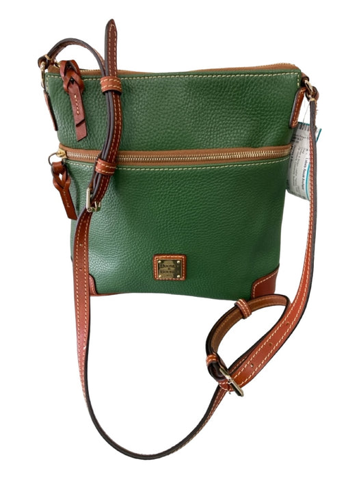 Dooney & Bourke Green & Brown Leather Pebbled GHW Zip closure Crossbody Bag Green & Brown / Medium