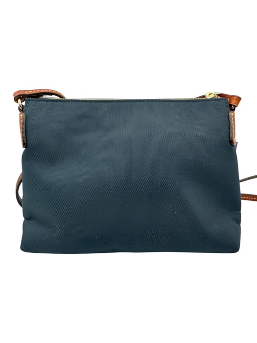 Dooney & Bourke Navy & Brown Canvas Zip Close Logo Leather Crossbody Strap Bag Navy & Brown / Small