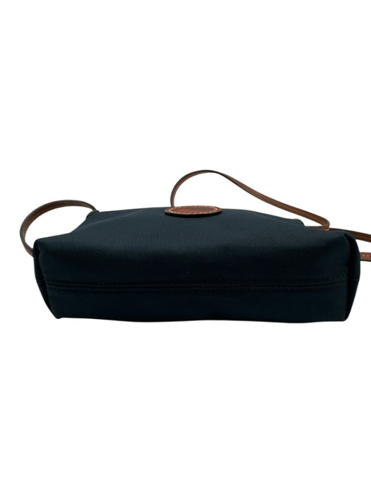 Dooney & Bourke Navy & Brown Canvas Zip Close Logo Leather Crossbody Strap Bag Navy & Brown / Small