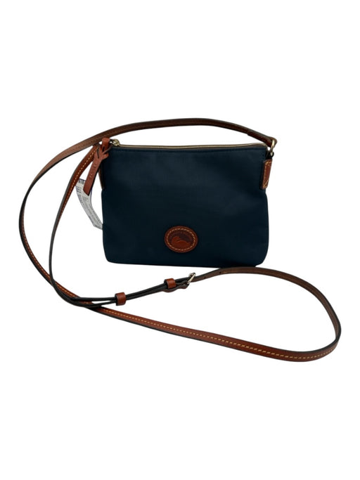 Dooney & Bourke Navy & Brown Canvas Zip Close Logo Leather Crossbody Strap Bag Navy & Brown / Small