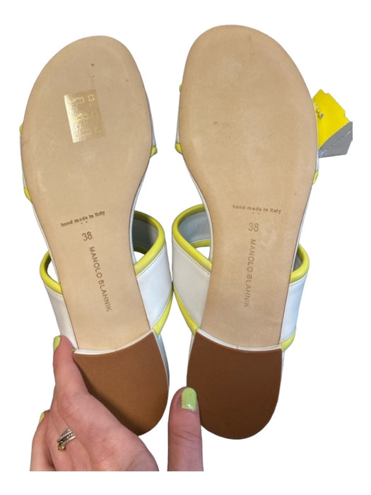 Manolo Blahnik Shoe Size 38 White & yellow Leather Slides Trim Detail Shoes White & yellow / 38