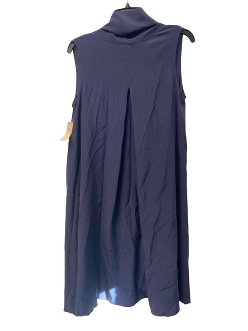 Abbey Glass Size S Navy Silk Sleeveless Tie Neck Knee Length Lined Dress Navy / S