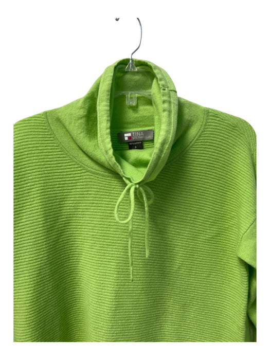 Tina Stephens Size Small Lime Green Cashmere High Neck Ribbed High Low Sweater Lime Green / Small