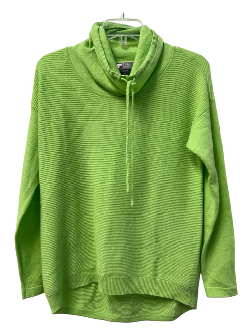 Tina Stephens Size Small Lime Green Cashmere High Neck Ribbed High Low Sweater Lime Green / Small