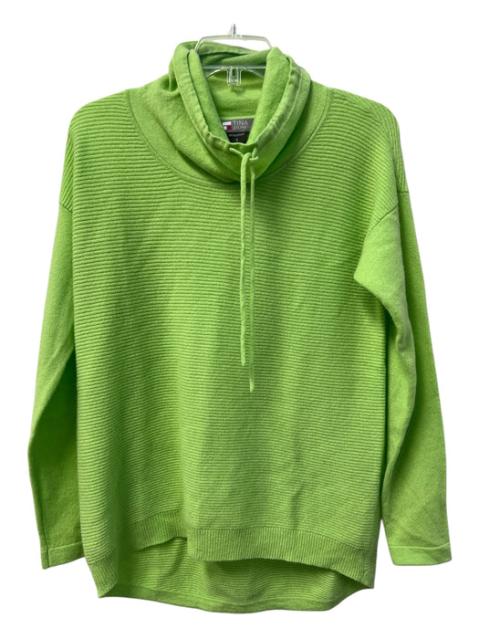 Tina Stephens Size Small Lime Green Cashmere High Neck Ribbed High Low Sweater Lime Green / Small