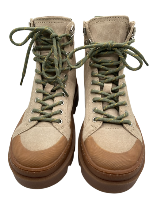 Zara Shoe Size 38 Beige, Brown & Green Suede Upper Utility Lug sole Ankle Boots Beige, Brown & Green / 38